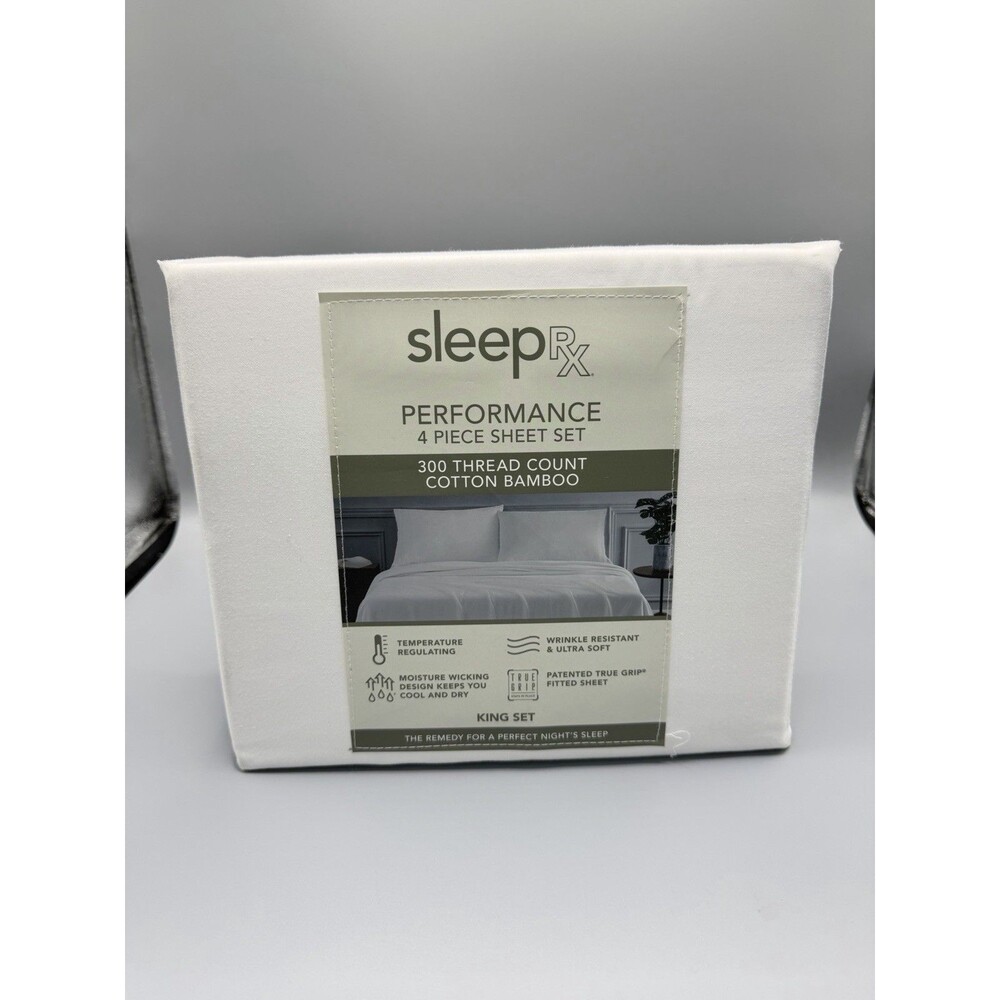Sleep RX SleepRX 300 Thread Count 4-Pc. KING Sheet Set WHITE NEW
